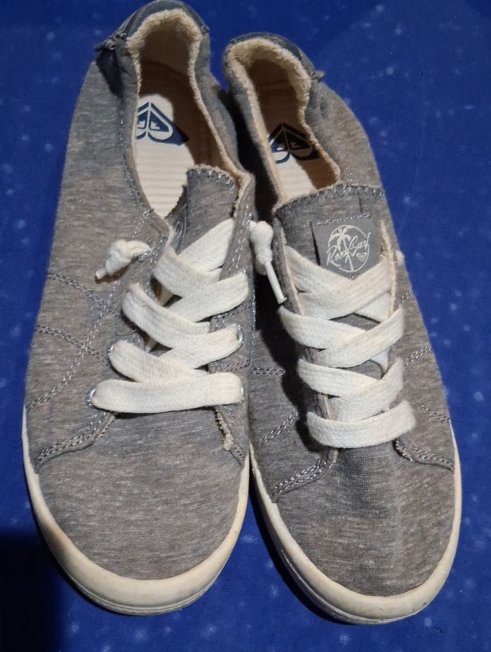 Roxy Gray Canvas Lace-Up Sneakers with White Laces